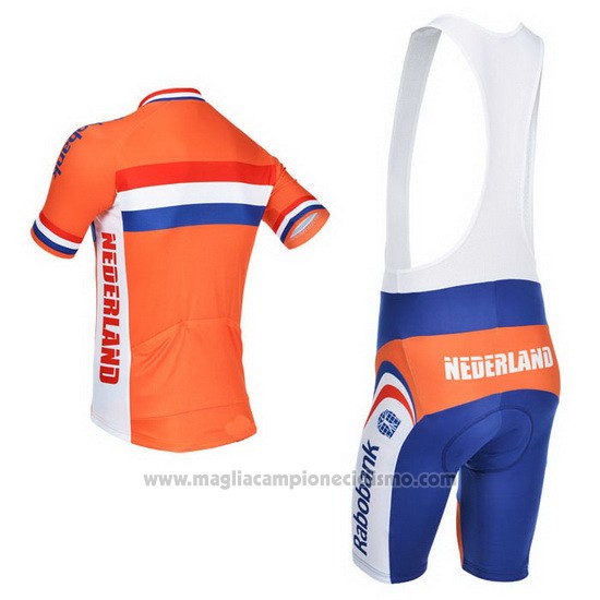 2013 Abbigliamento Ciclismo Paesi Bassi Bianco e Arancione Manica Corta e Salopette